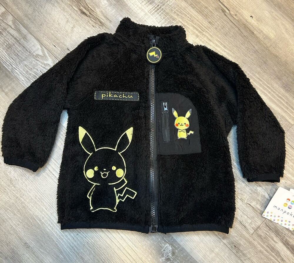 Pokemon Pikachu Black Sherpa Fleece Zip Up Jacket Toddler 18M Embroidery